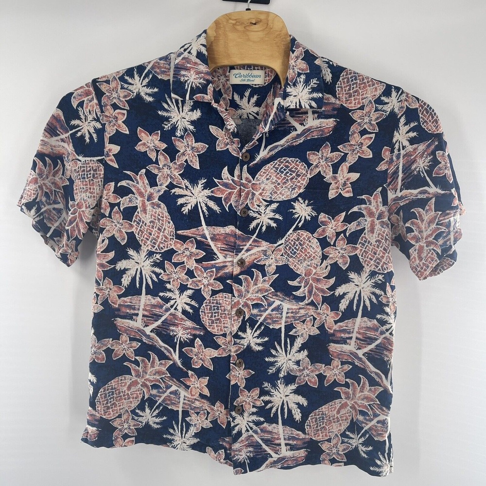 Caribbean Silk Blend‎ Pineapple Tropical Aloha Shirt Large